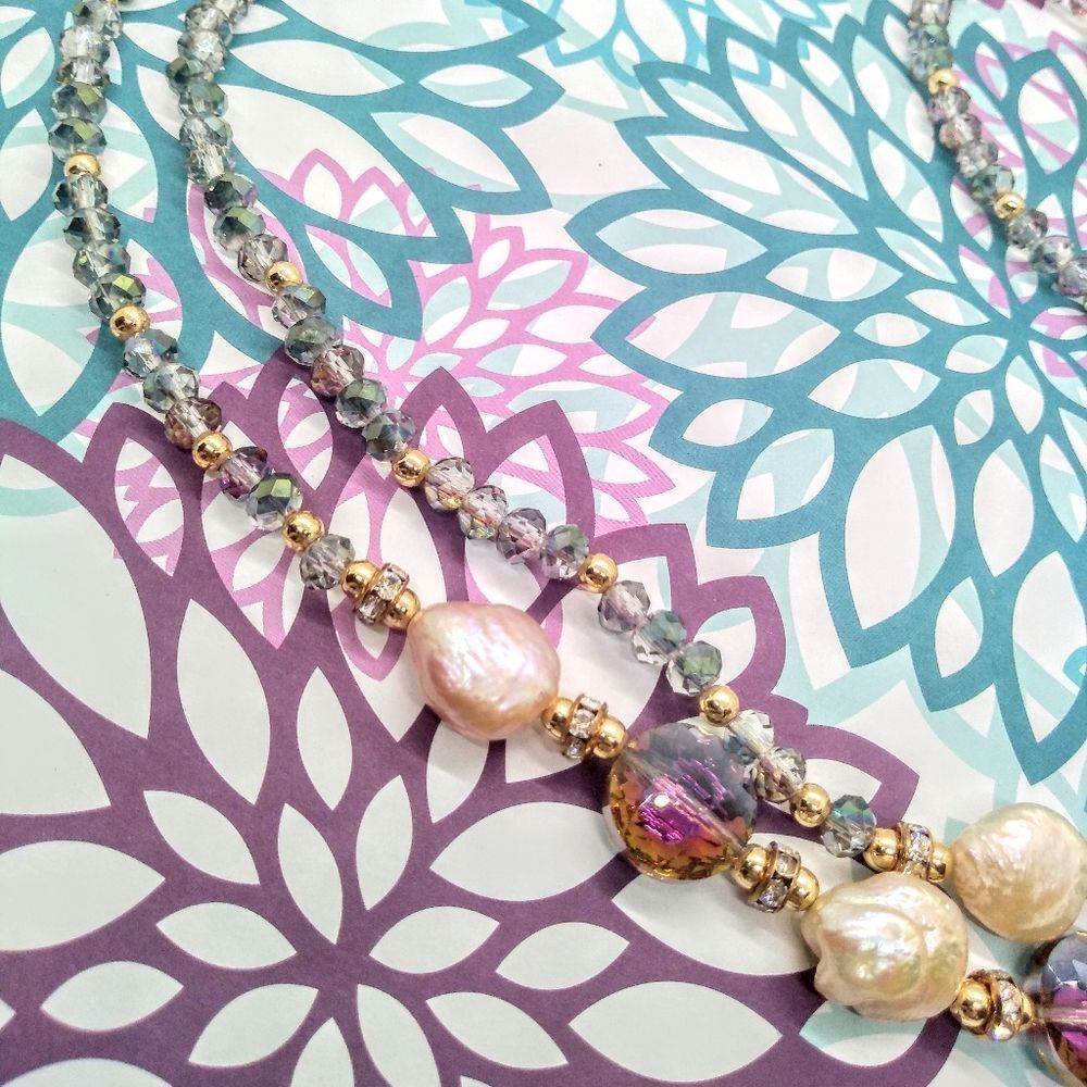 Elegant Long Crystal And Freshwater Pearl Necklace - Picture 5 of 5